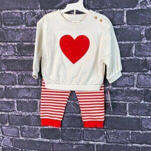 Cat & Jack Cream 12 Months Baby Heart Top Striped Pants Set Red White